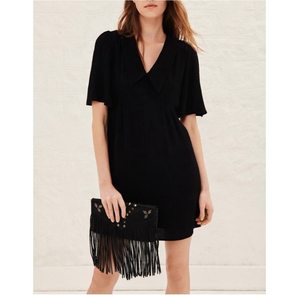 Ba&sh Peyton Collared Mini Dress in Black Size Small Quiet Luxury Gently Used